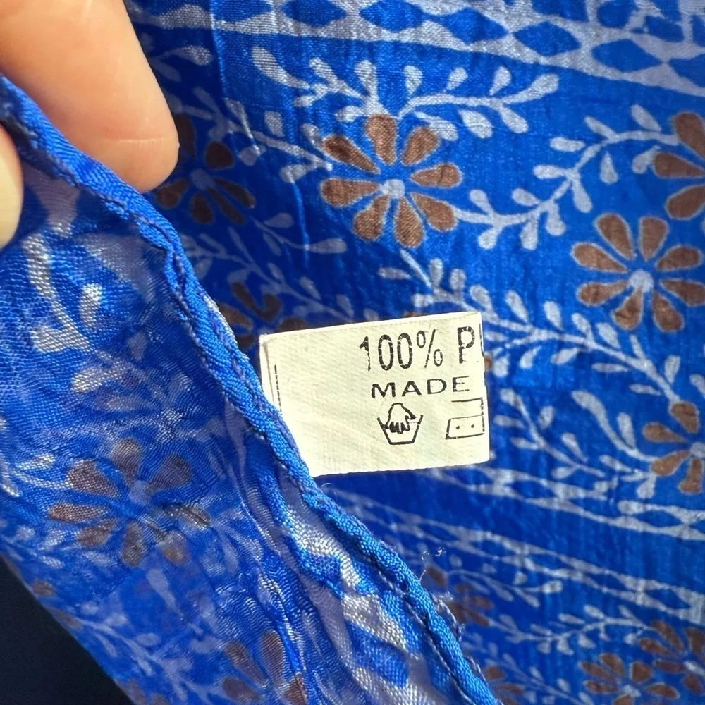 100% Pure Silk Vintage Sheer Floral Scarf Made In India 21